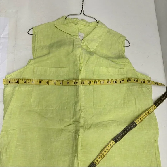 Chico’s Linen Green Button-up Blouse, Sleeveless with Collar Woman Size 2 - Picture 4 of 10